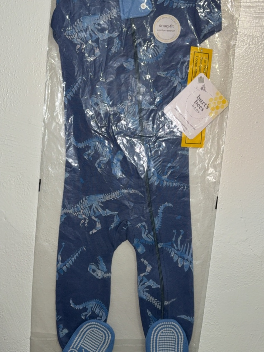Burt's Bees Baby Blue Dinosaur Skeleton Footed Sleeper